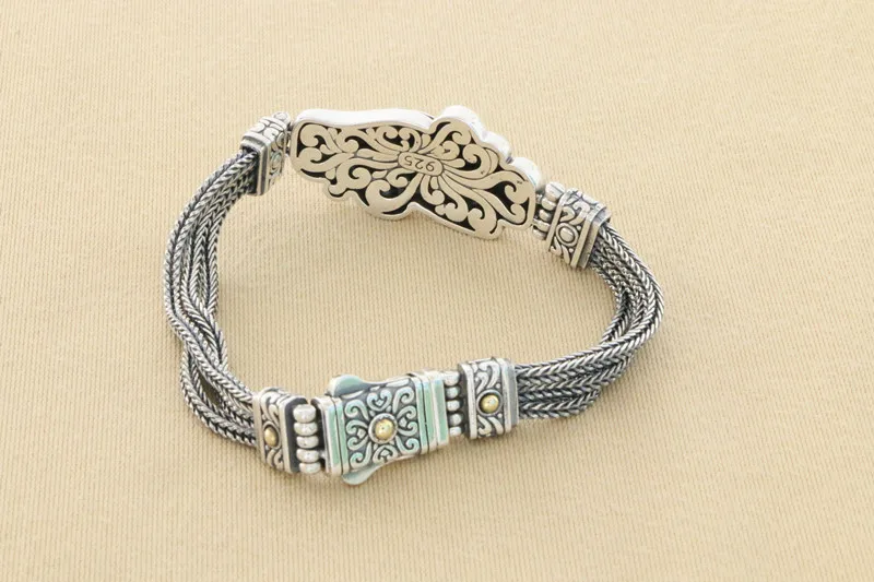 925 silver handmade woven hemp rope fox tail pure silver bracelet for men's trendy retro light luxury high-end feeling niche fem