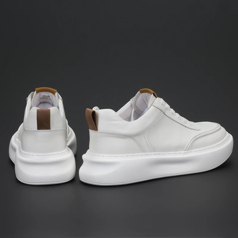 New white shoes leather low top tide shoes fashion cowhide breathable casual simple 100 take board shoes men