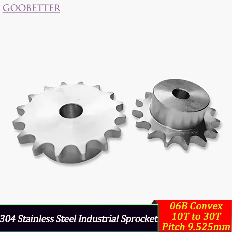 

304 Stainless Steel Industrial Sprocket Wheel 06B Convex Bench Sprocket Pitch 9.525mm Teeth Count 10T to 30T Chain Gear
