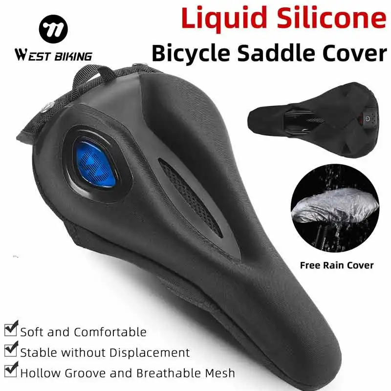 WEST BIKING Housse de selle de vélo en silicone liquide avec feu arrière, housse de protection contre la pluie, coussin de selle souple et amortissant pour vélo de route et VTT