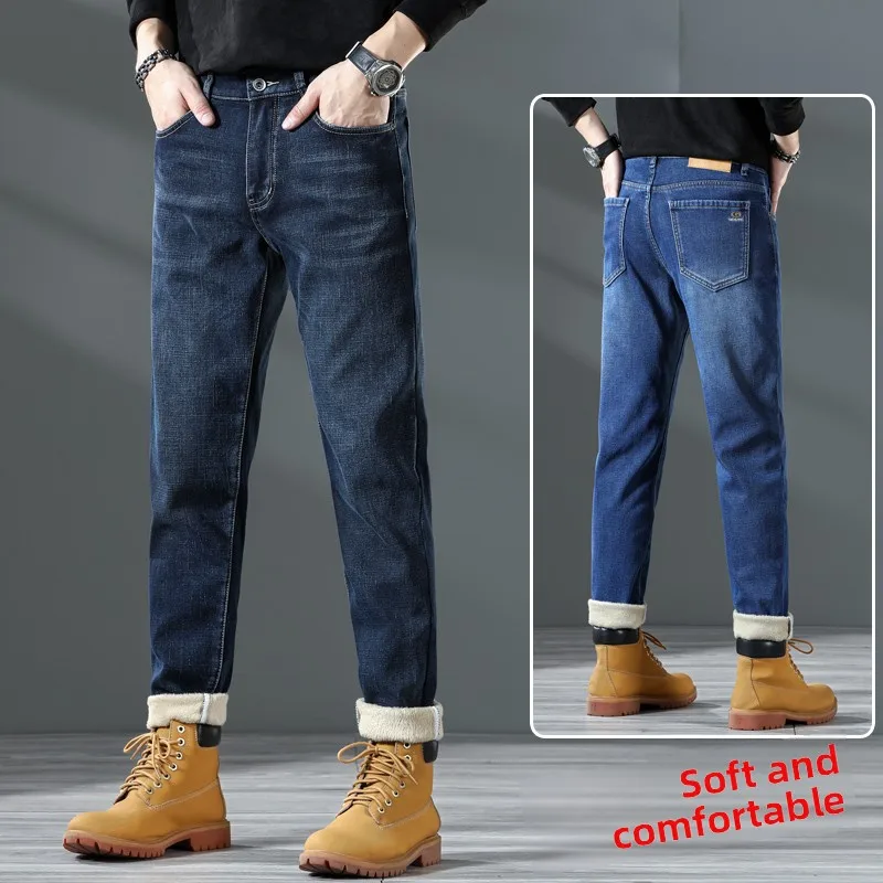 

Мужские эластичные джинсы на подкладке Fce Store, оригинальные товары с заниженной талией, вельвет, не деформируемый, большие размеры