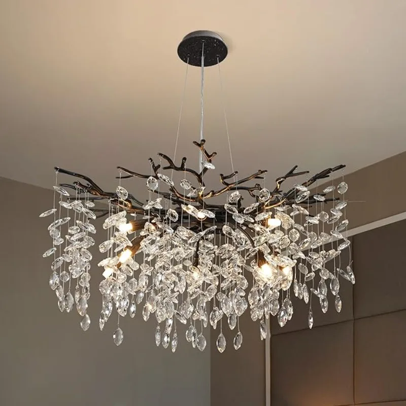 

Modern Crystal Black Round Chandeliers for Dinner Room Living Room K9 Crystal Luxurious Pendant Light Fixture Home Decor Lamps