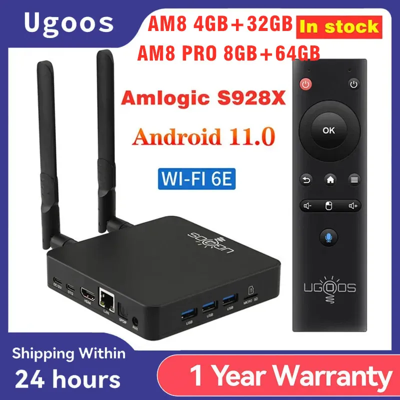 TVボックスAMlogic S928x,4GB, 32GB, 8GB, 64GB, Android 11,av1,ccc,hdr,wifi6e,UGOOS-AM8 m,otg,bt5.3,1000をサポートトップボックスの設定、2023