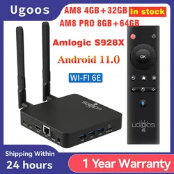 UGOOS-Dispositivo de TV inteligente AM8 Pro, decodificador con Amlogic S928X, 4GB, 32GB, 8GB, 64GB, Android 11, AV1, CEC, HDR, WiFi6E, 2023 M, OTG, BT5.3, 1000