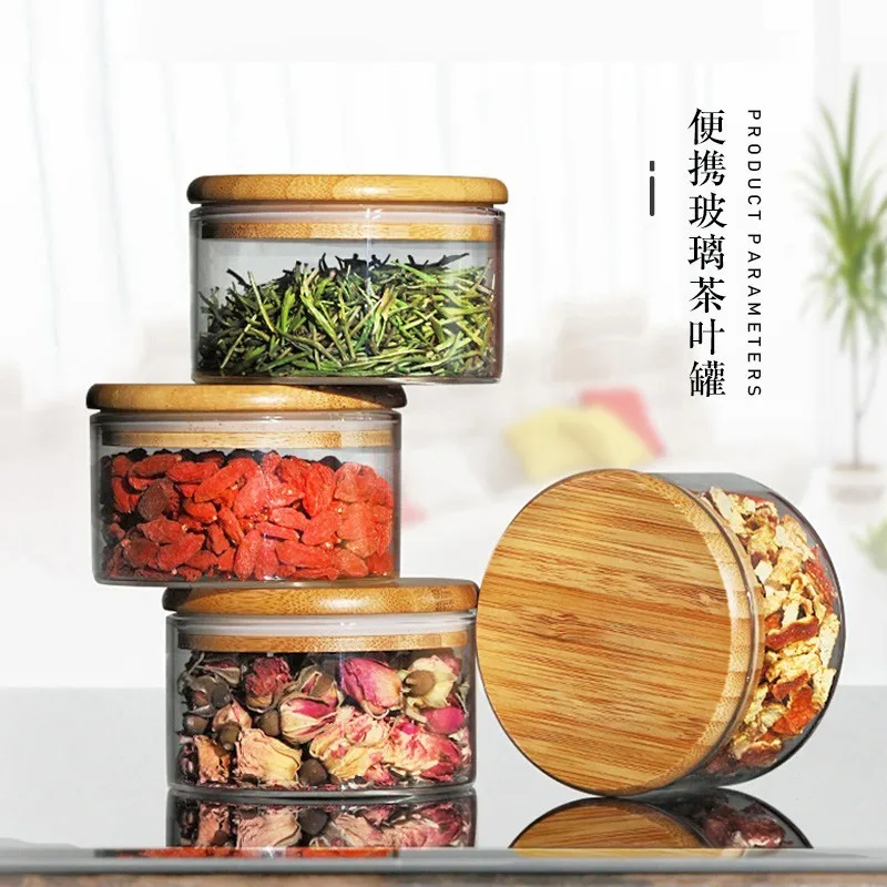 Zanghutianxia Glass Tea Can Sealed Transparent Portable Small Tea Box Packaging Storage Tank Dried Fruit Bottle Storage Box Glas