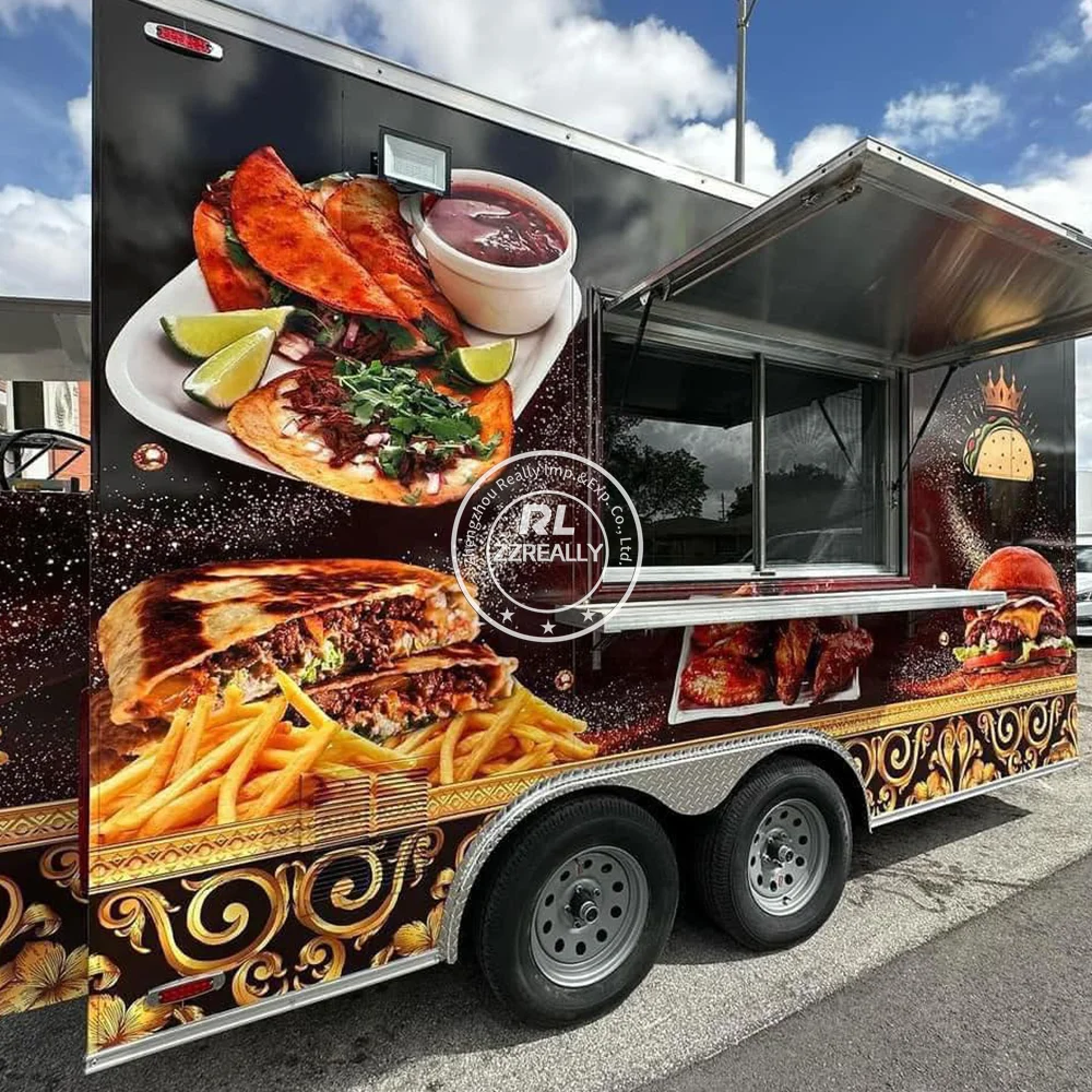 

Street BBQ Mobile Trailer Pizza Oven Truck Fast Food Cart With Full Equipment