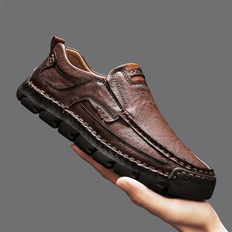 New Arrival Man Casual Shoes Handmade Split Leather Loafers Comfortable Men's Slip on Flats Moccasins Outdoor Male Hiking Shoes