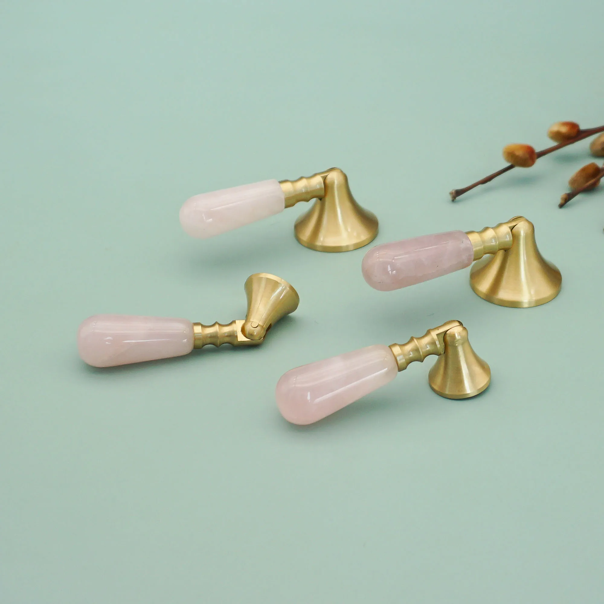 Pink Crystal + Brass Door Knobs and Handles Kitchen Cabinet Handles Dresser Wardrobe Drop Pulls Light Luxury Furniture Hardware