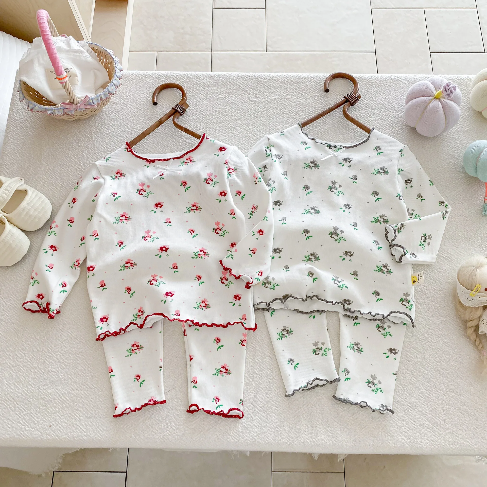 

Baby Pajamas Suit 2025 Autumn Spring Girl's Home Suit Korean Girl's Floral Tops + Pants Casual Two-piece Suit