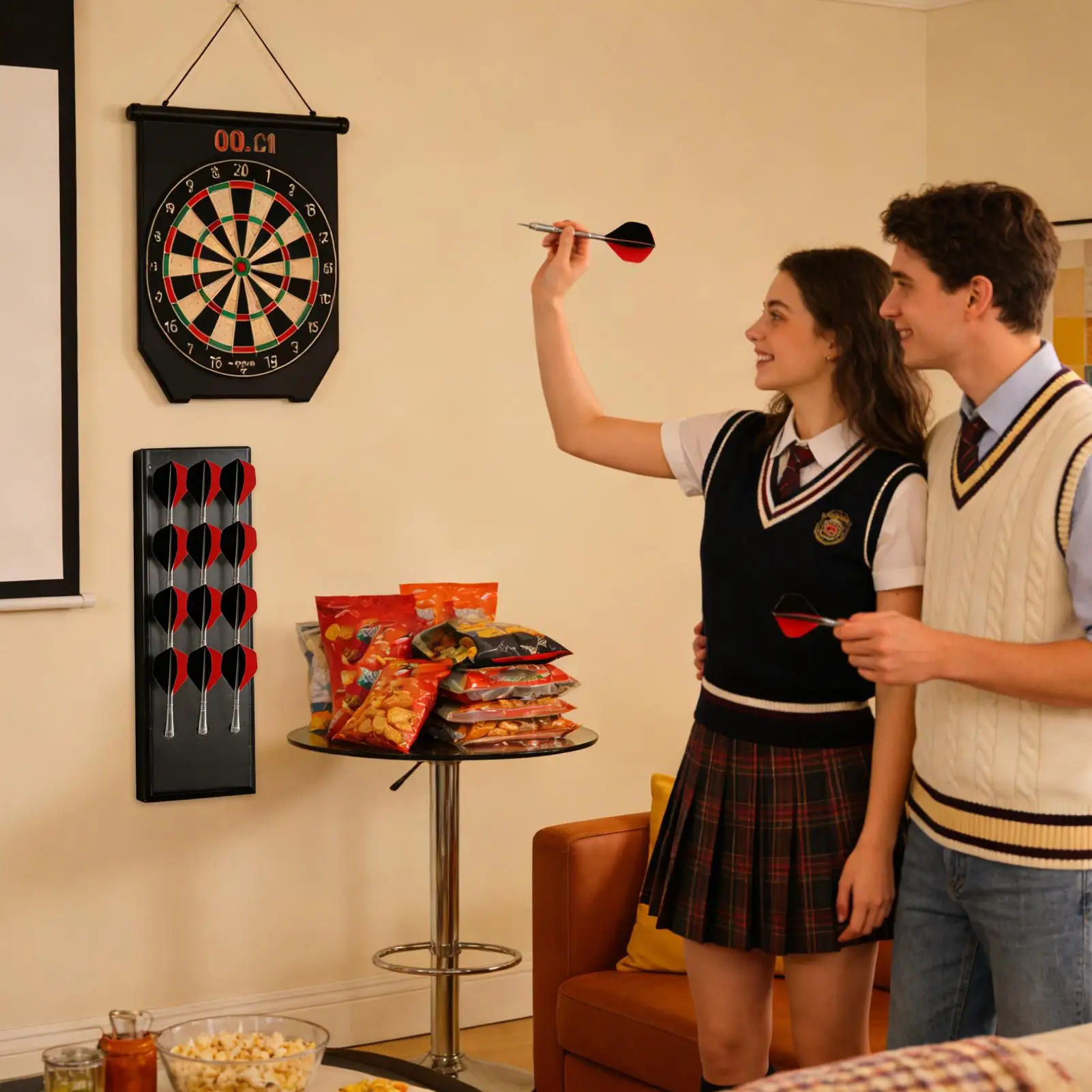 

Деревянный настенный держатель для дартс-доски и органайзер - подставка на 12 отверстий с сумкой для хранения дротиков, идеально подходит для игровой комнаты, бара