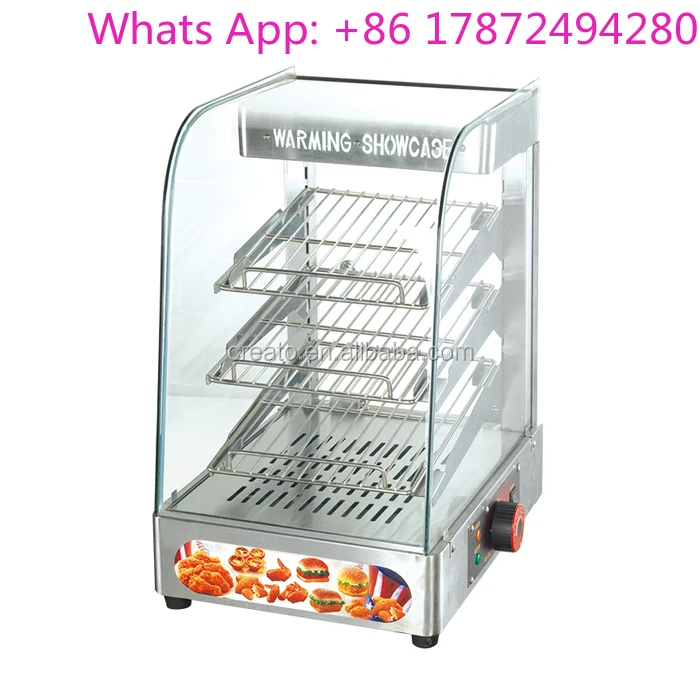 Curved Glass Display Stainless Steel Food Warming Showcase
