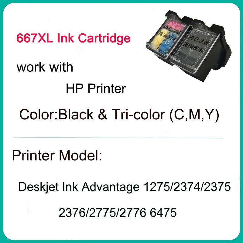 667XL Refill Ink Kit Compatible 667XL for HP 667 667 Ink Cartridge Deskjet Ink Advantage 1275/2374/2375/2376 2376/2775/2776