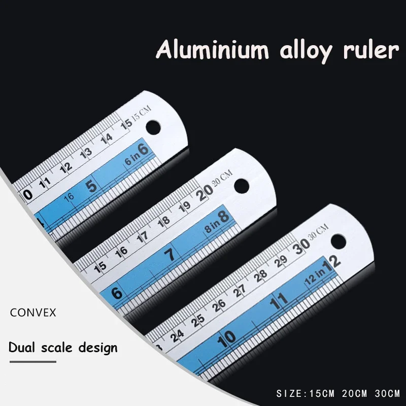 Double Scale British UV Ink Printing 15-30cm Aluminum Alloy Ruler New Semester Students Learning Tools Drawing Ruler