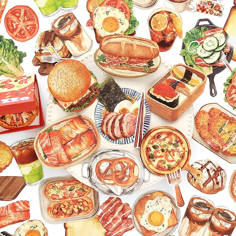 Mr.Paper Fresh Market Vol.5 Food Theme Sticker Pack, Vintage Breakfast Pizza Bento Decorative Stickers for Scrapbooking, Journal
