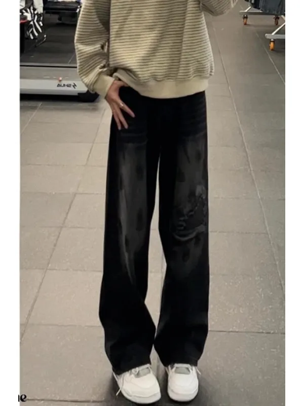 

Bla Waed out Distred Denim Jeans Men's Autumn Winter American High Street Pants Cleanfit Straight Leg Micro Flare