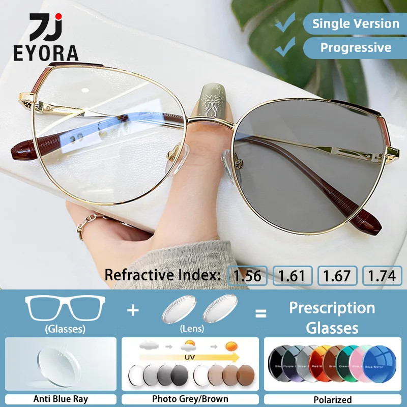 

EYORA Fashion Metal Anti-Reflective Reading Glasses Myopia Eyewear Hyperopia Anti Blue Ray Progressive Photochromic Eyewear Lens