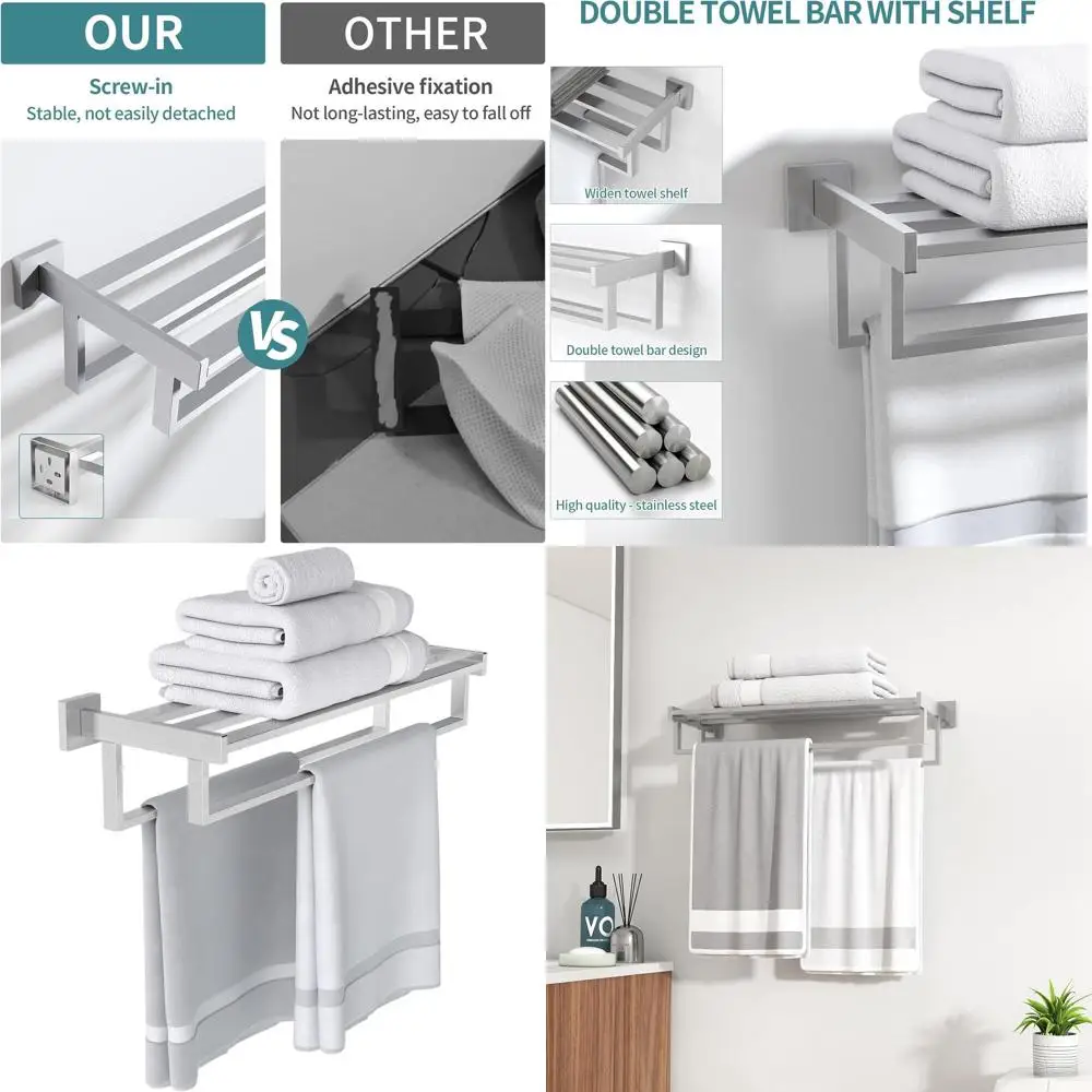 

24 Wall-Mounted Double Bar Towel Rack, Brushed Nickel Stainless Steel Bathroom Storage