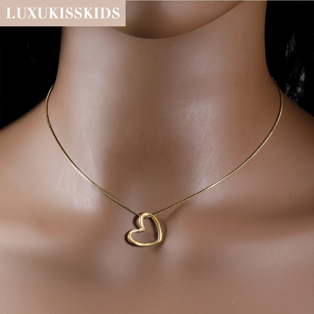 LUXUKISSKIDS Simple Hollow Love Heart Pendant Necklace Sets for Women Fashion Creative Golden Earrings Jewellry Set for Party