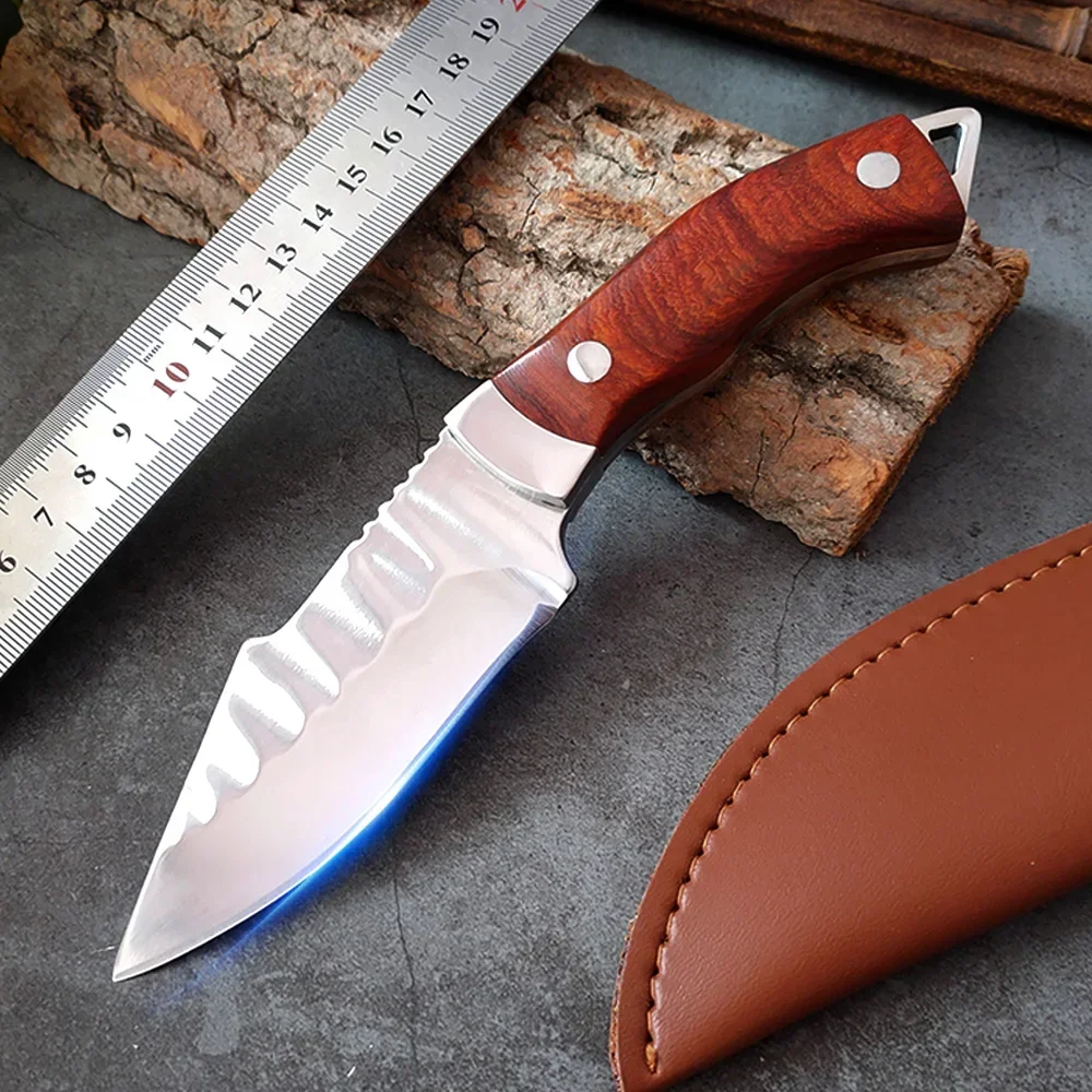 Outdoor Hunting Knife Hand Forged Stainless Steel Butcher Knife Wood Handle Utility Boning Knives Outdoor Camping Survival Knife