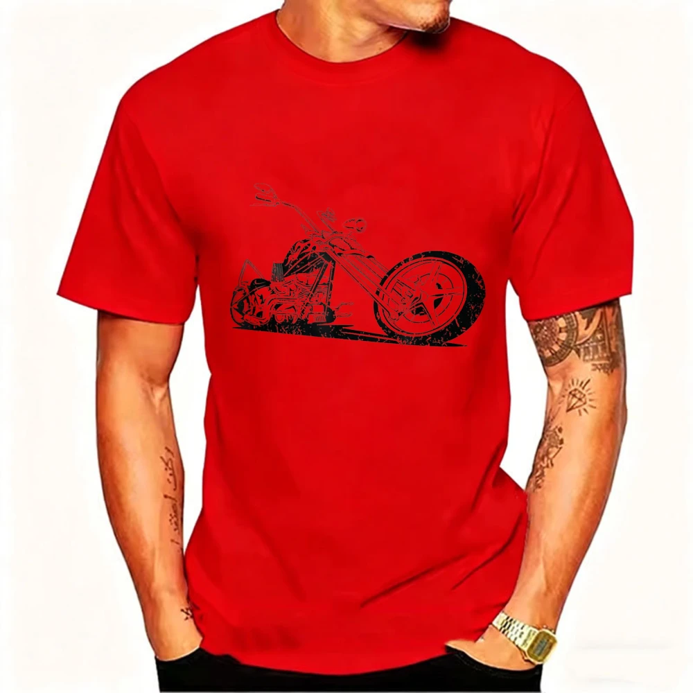 Classic Retro Motorcycle Distressed Illustration T-Shirt Men Vintage Bike Line Drawing Graphic Tee Casual Biker Rider Shirts