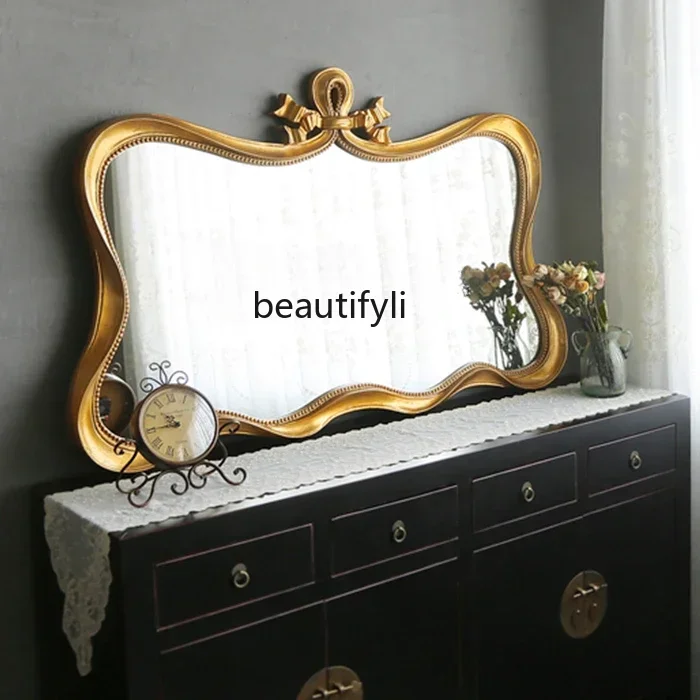 TTT  Vintage carved bedroom dressing mirror living room wall hanging dining side bathroom fireplace decorative mirror