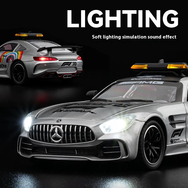 1: 24 scale AMG safety car F1 race replica, alloy model, with lights, suitable as a collectible for racing enthusiasts