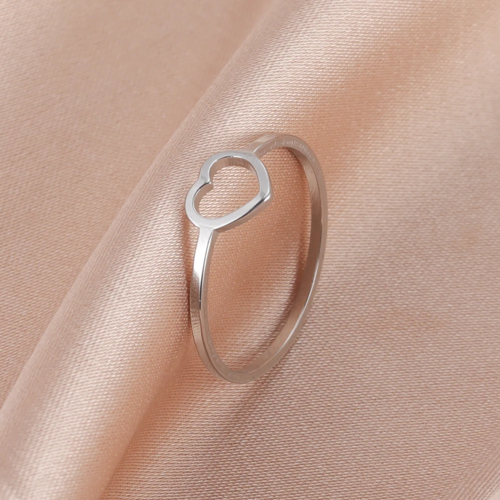 Romantic Women's Love Ring Stainless Steel Heart-Shaped Couple Ring, Daily Office Wear Jewelry Wedding Gift