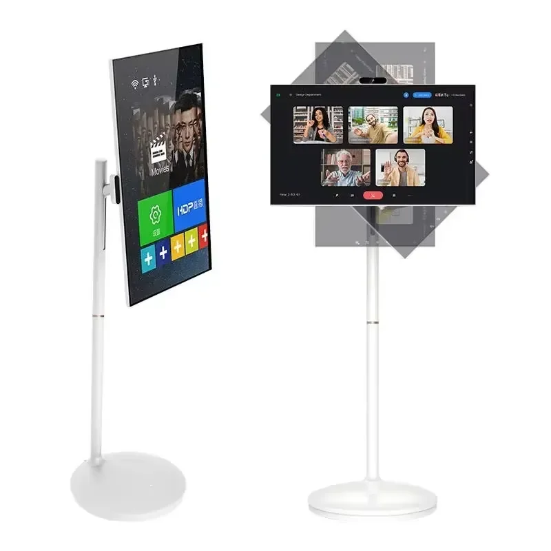 27 Inch Portable LCD Monitor Wireless Interactive Display Rechargeable Smart TV Free Standing Mobile Screen for Home Office
