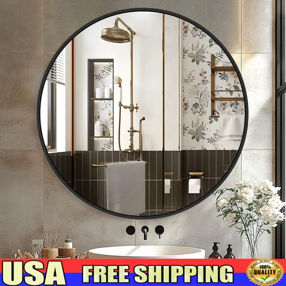 

24x24 круглое настенное зеркало для ванной комнаты, алюминиевый каркас, стекло высокой четкости, прочное, небьющееся, простая установка, ванная комната, спальня