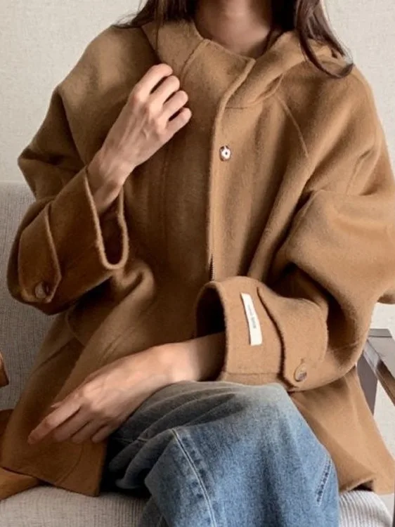 

Шикарное зимнее женское шерстяное пальто с капюшоном, свободное утягивающее пальто с капюшоном, длинное пальто све, цветное пальто на молнии для поездок на работу