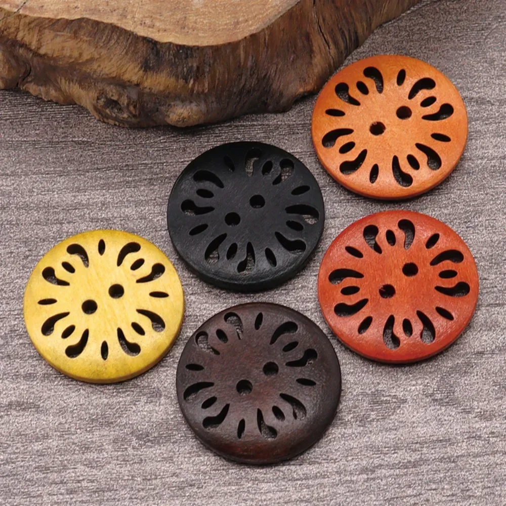 20pcs Carved Wooden Buttons Hollow Flower Round Wood Buttons for DIY Sewing, Clothing Decoration, Sweaters, Craft Accessories