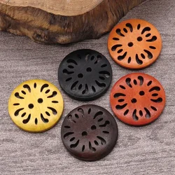 20pcs Carved Wooden Buttons Hollow Flower Round Wood Buttons for DIY Sewing, Clothing Decoration, Sweaters, Craft Accessories