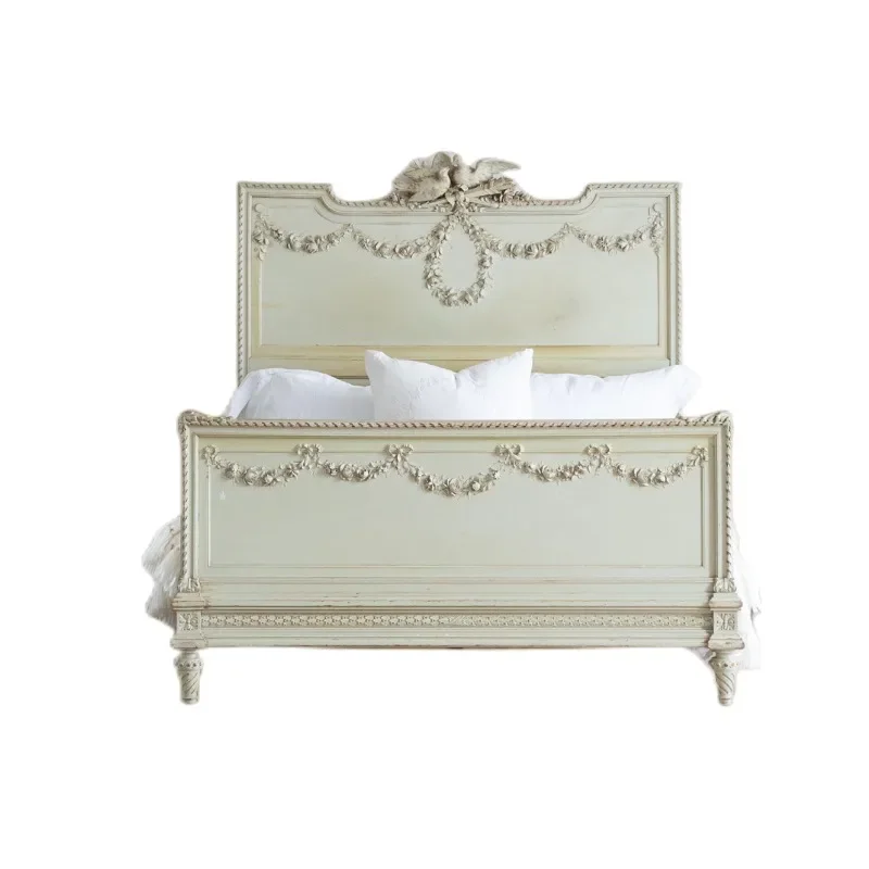 Solid wood carving flower double bed retro old European luxury princess bed master bedroom palace high-end wedding bed