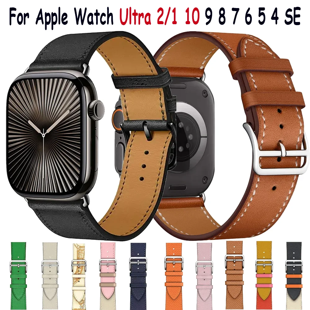 Кожаный ремешок для Apple Watch 10 46 мм 42 мм Ultra 2/1 49 мм Высококачественный браслет iWatch 9 8 7 6 5 4 SE 45 мм 44 мм 41 мм 40 мм Ремешок