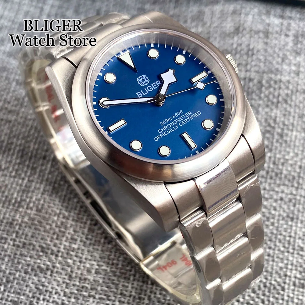 

BLIGER 36mm 39mm Brushed Case Automatic Men Watch NH35A PT5000 Luminous Snow Flake Hand Sapphire Steel Bracelet Blue Green dial