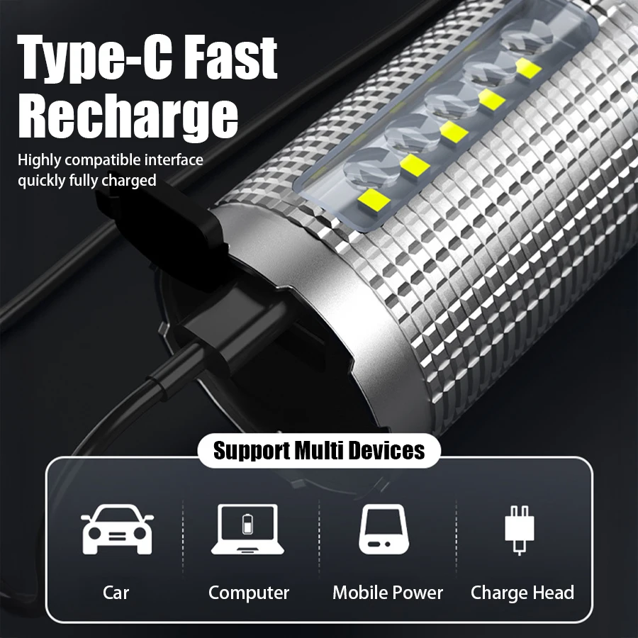 Lampes de poche Led haute puissance forte, torche latérale COB avec affichage, charge de Type C, lanterne Zoom pour Camping, pêche, Defensa