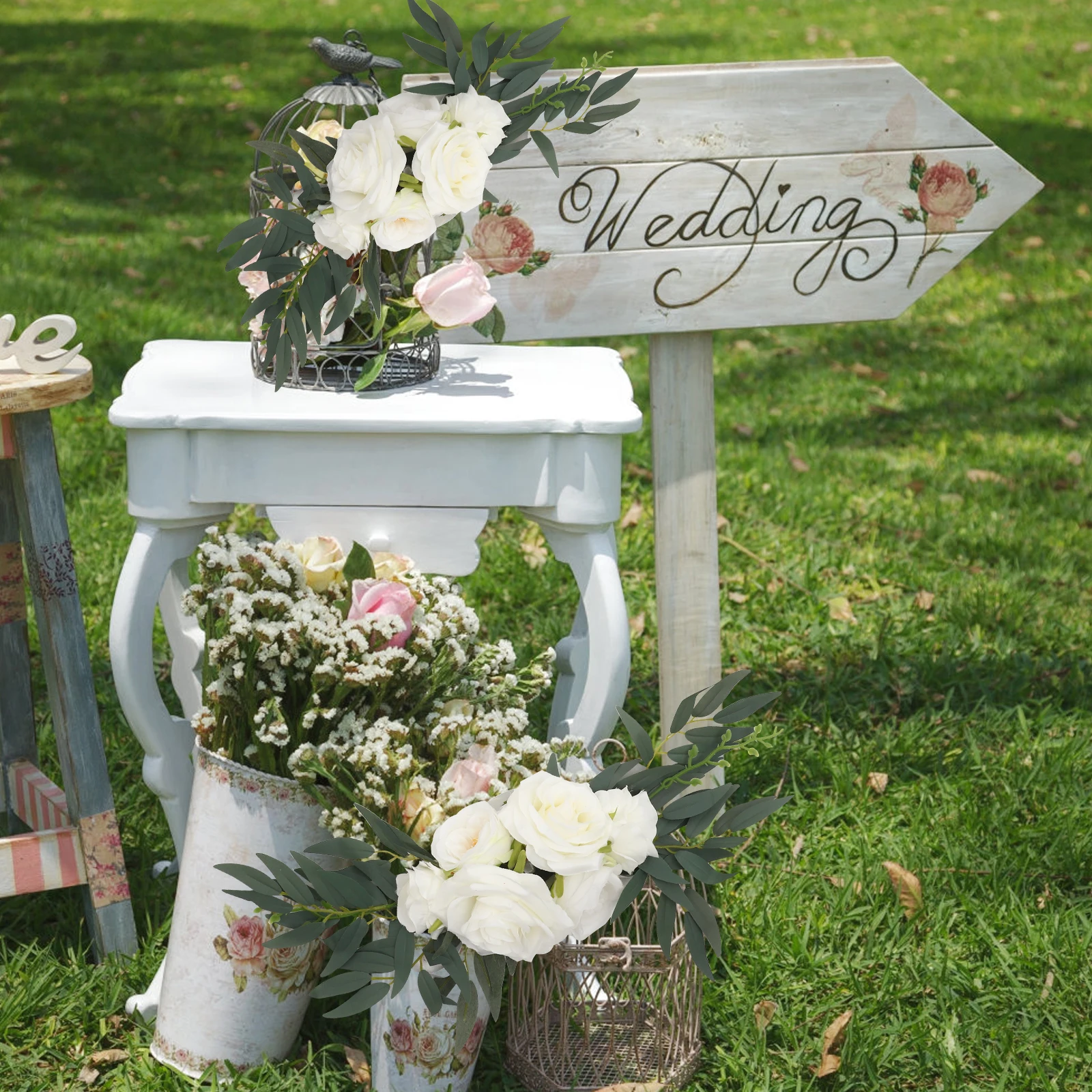 

2pcs Artificial Flower Suit Reusable Clean Dust Free Fade DIY Wedding Centerpieces Home Office Decor Fake Flowers Long Lasting