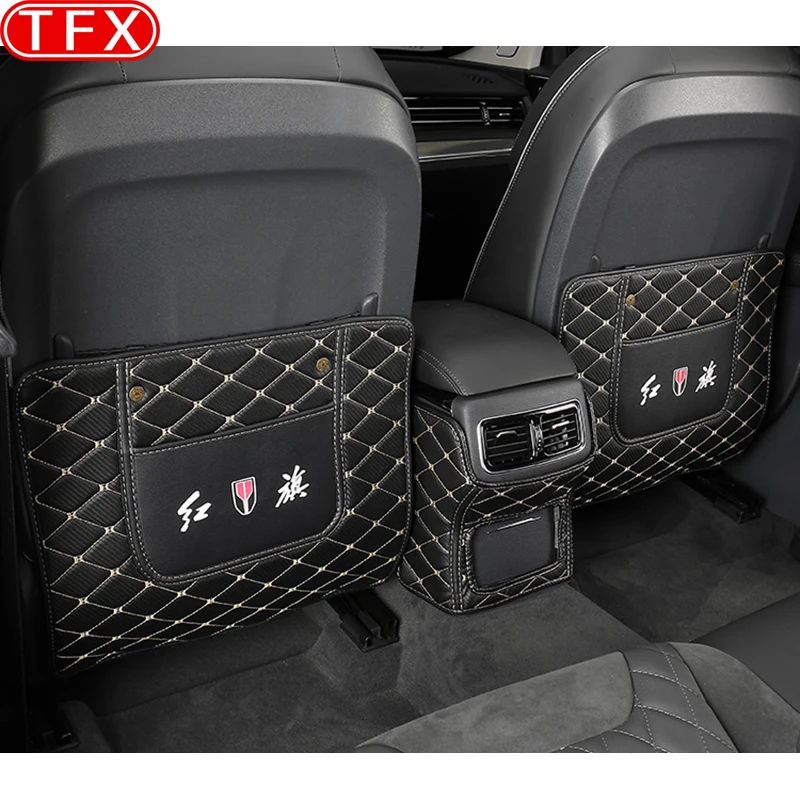 

For Hongqi HS5 2024 2019-2023 Car PU Leather Anti Kick Mat Pad Anti-kick Protector Mats Seat Back Protector Auto Accessories