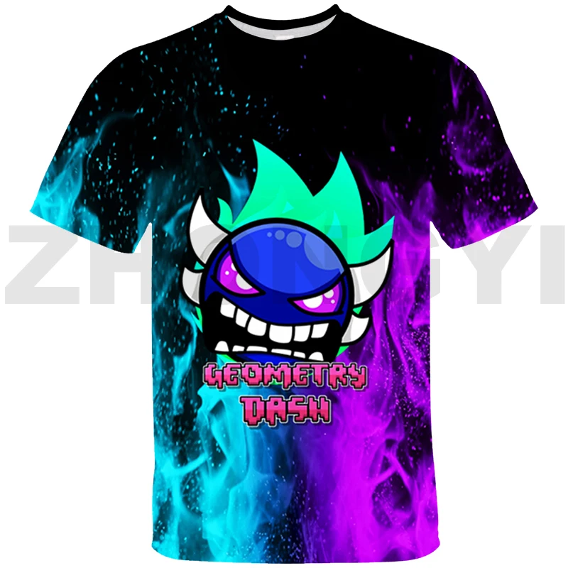 New Game Angry Geometry Dash Graphic T Shirt Summer Short Sleeve Tee Shirt Hip Hop Streetwear Girl Boy Anime Clothes Men T Shirt