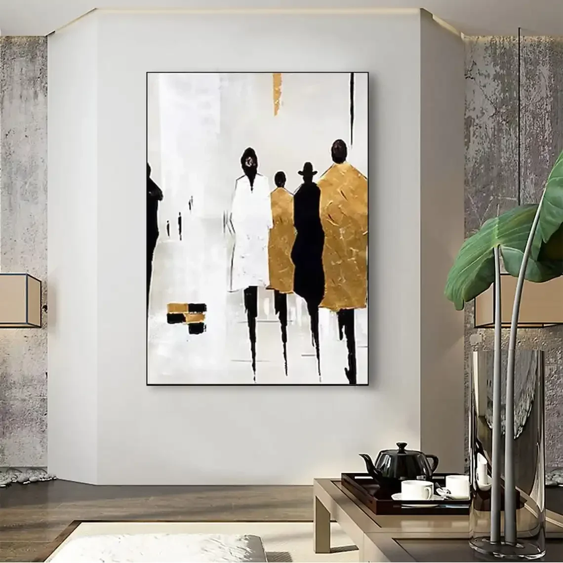 2027Huge Gold Leaf Art Painting Large Abstract Painting On Canvas Gray And Gold Art White Wall Modern Painting Living Room Decor
