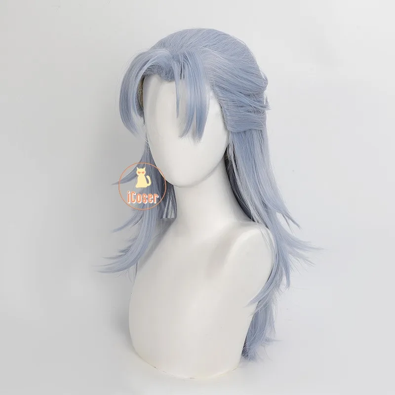 Wuthering Waves Aalto Cosplay Wig Light Blue Long Hair Short Ponytail Black Shores Props Halloween Party for Women Men iCoser