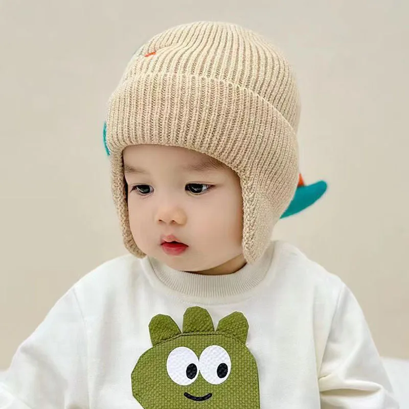 Doitbest Cute 3D Dinosaur Winter Hat For Girls Kids Beanies Cartoon Acrylic Child Knit Beanie Hats Warm Baby Boys Earflap Caps