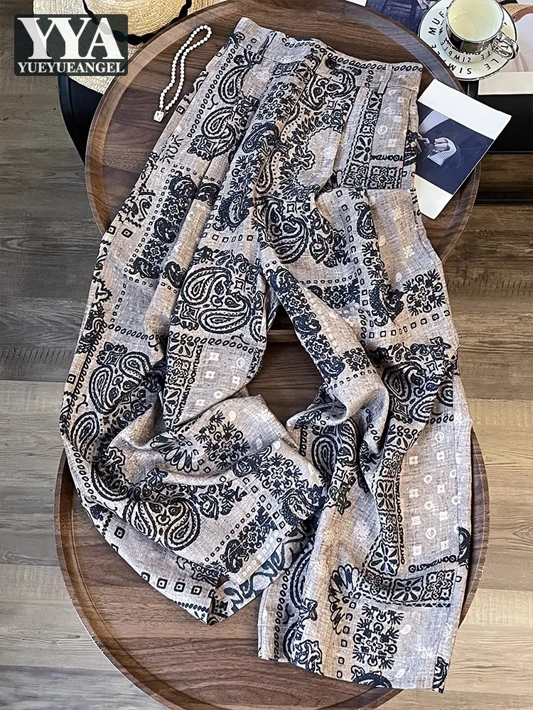 

Богемные винтажные женские широкие брюки с цветочным принтом, повседневные праздничные пляжные брюки, свободные брюки в этническом стиле, новая уличная одежда