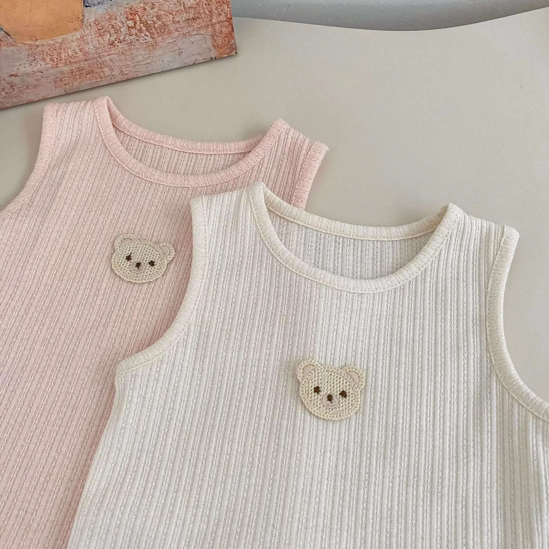 

2026 Summer New Girls Sleeveless T Shirts Baby Girl Cute Cartoon Bear Vest Cotton Toddler Thin Breathable Tops Kids Clothes