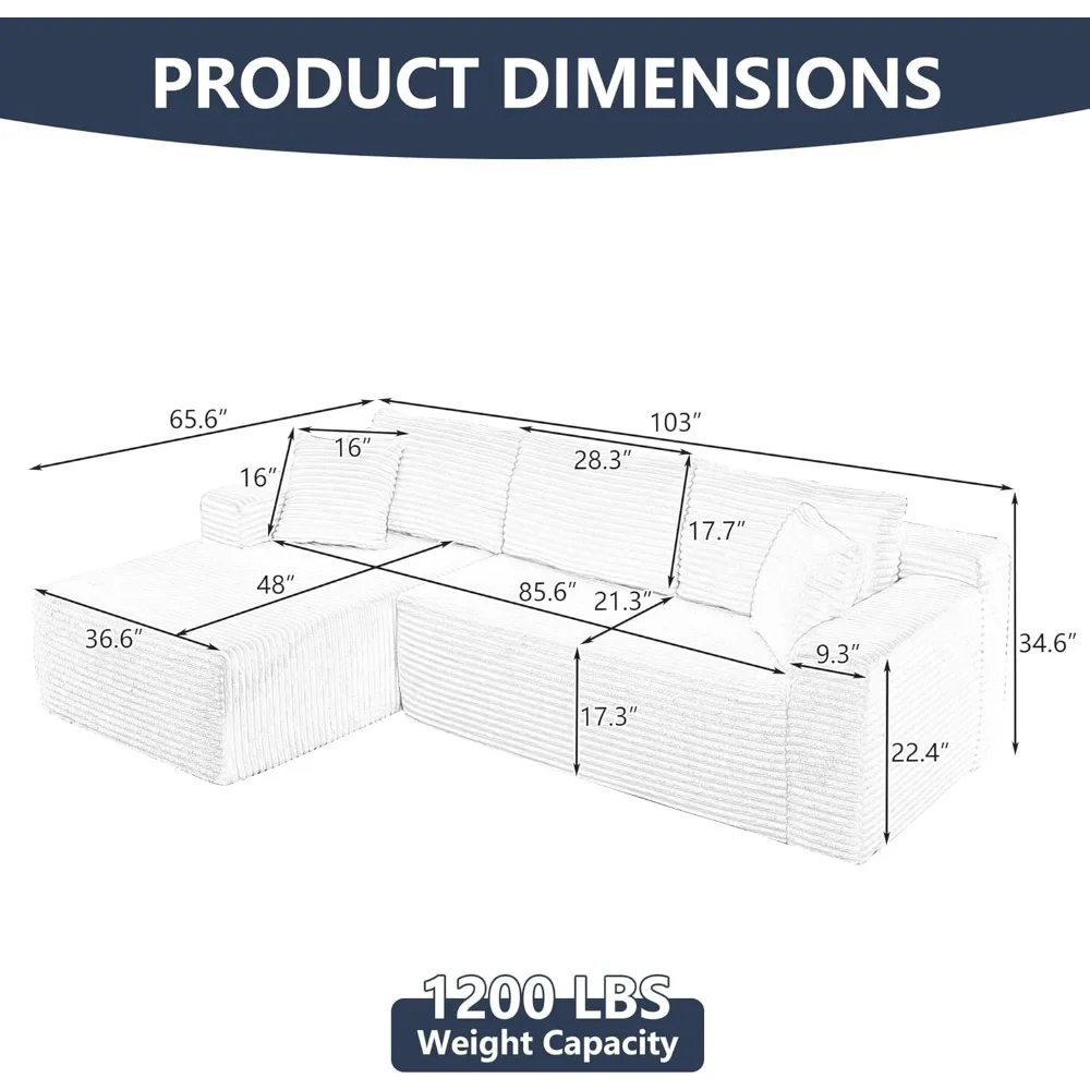 أريكة سروال قصير على شكل حرف L مع كرسي يسار، أريكة ضغط سحابة بدون عظم لراحة غرفة المعيشة