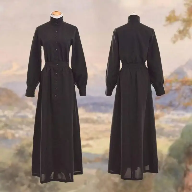 Vintage meia idade eduardiano cosplay traje preto escuro rainha victoria dança bola vestido longo nicho elegante evento hanfu roupas