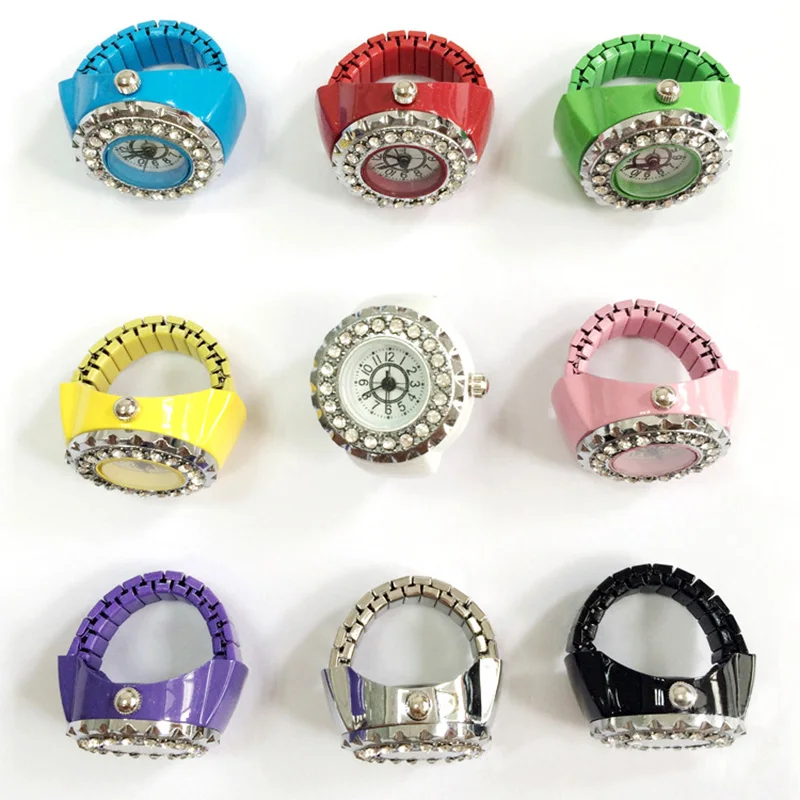 Fashion Women Girls Crystal Ring Watch Steel Stretchy Quartz Finger Watches Gifts Accessories H9