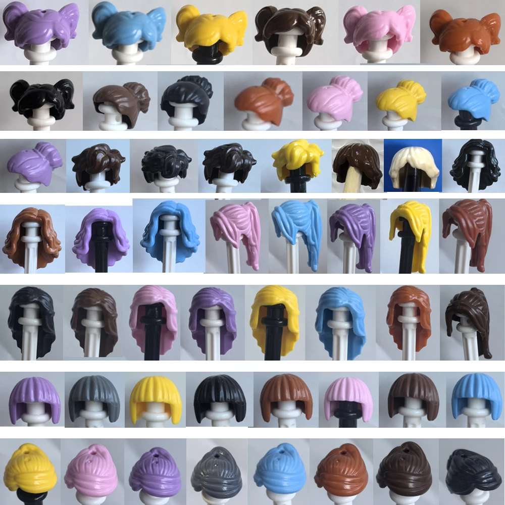 

5PCS MOC City Hairstyle Building Blocks Figure Body Part Colorful Black Long Curly Straight Hair Puzzle Friend DIY Toy Gift A035
