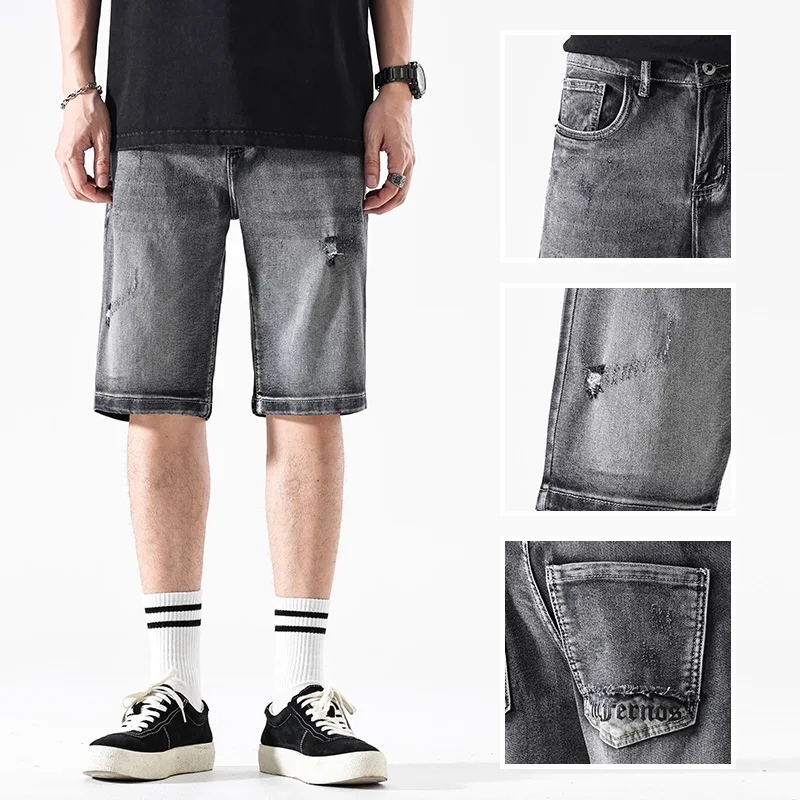 

Denim shorts in summer cool and perforated five quarter pants 2025 new casual black vintage shorts streetwear men jeans for men