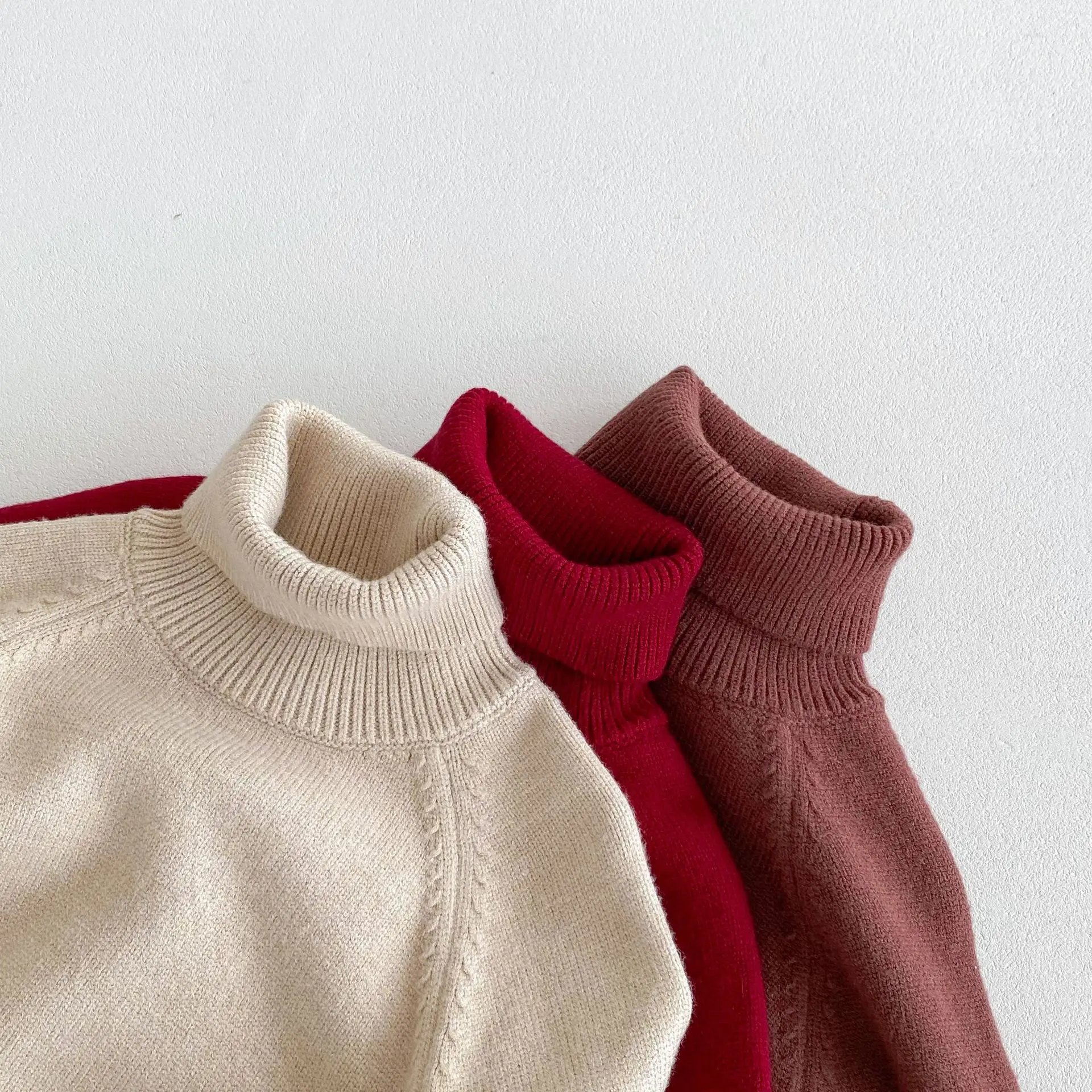 UNITIM Infant Babys Girls Sweater Autumn Winter Turtleneck Children Girls Knitted Pullovers Loose 1-6Yrs Kids Girls Undershirts